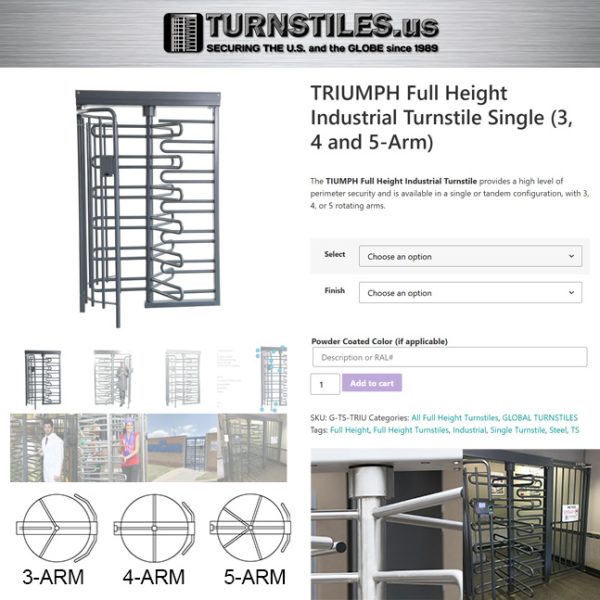 TRIUMPH Full Height Industrial Turnstile Single (3, 4 and 5-Arm) - Image 11